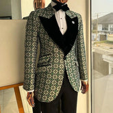 Jacquard African Suits for Men Slim Fit Custom Velvet Peak Lapel Formal Suit Jacket with Vest Pants 3 Piece Wedding Groom Tuxedo